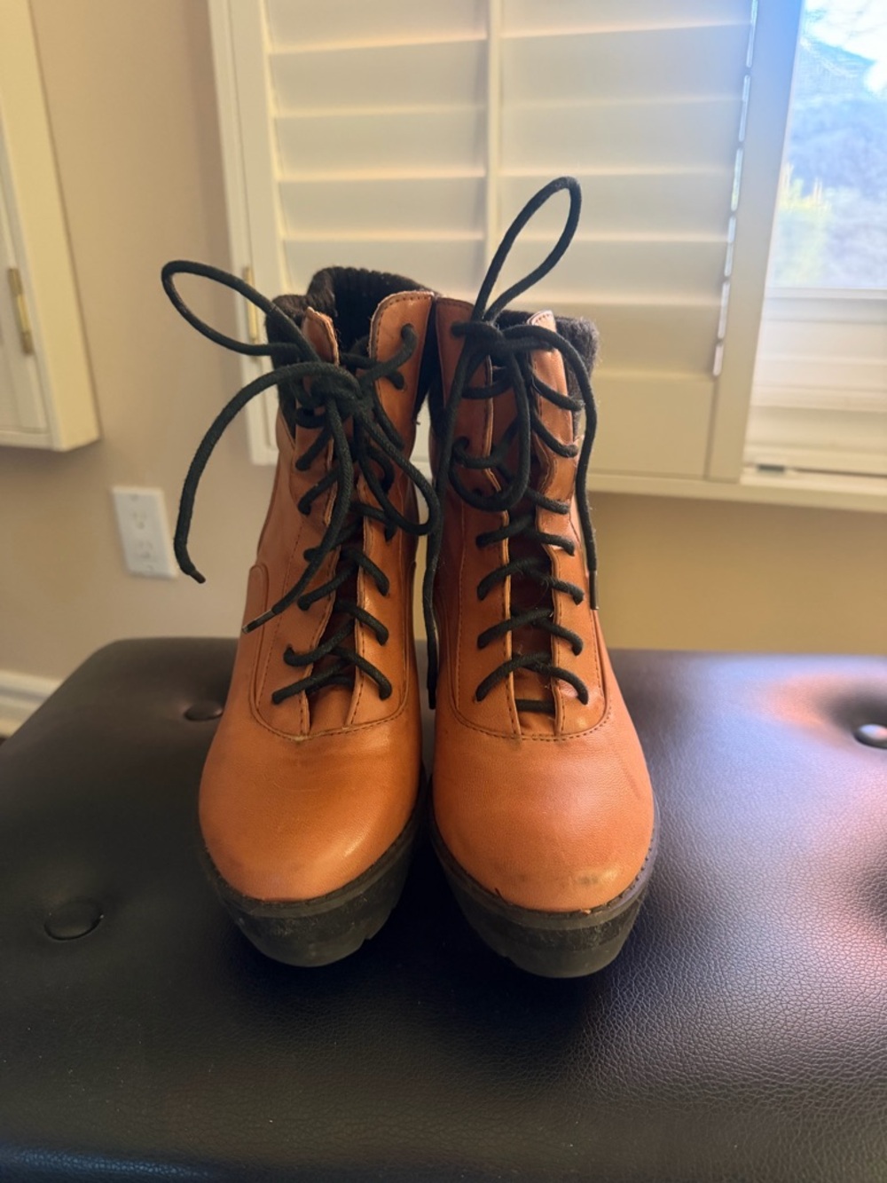 Deena & Ozzy Tan Lace-Up Platform Ankle Boots
